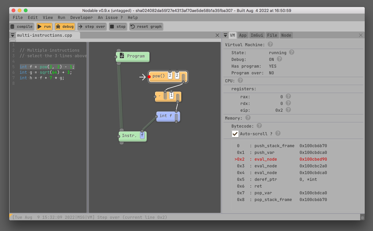 Code, graph, and pseudo-assembly code.